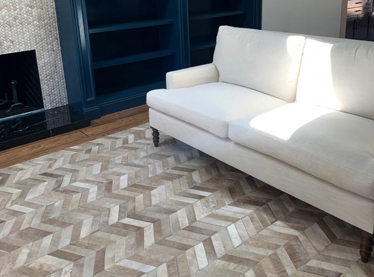 Chevron Cowhide Rug in Neutral Colors for Interior Design Floorings